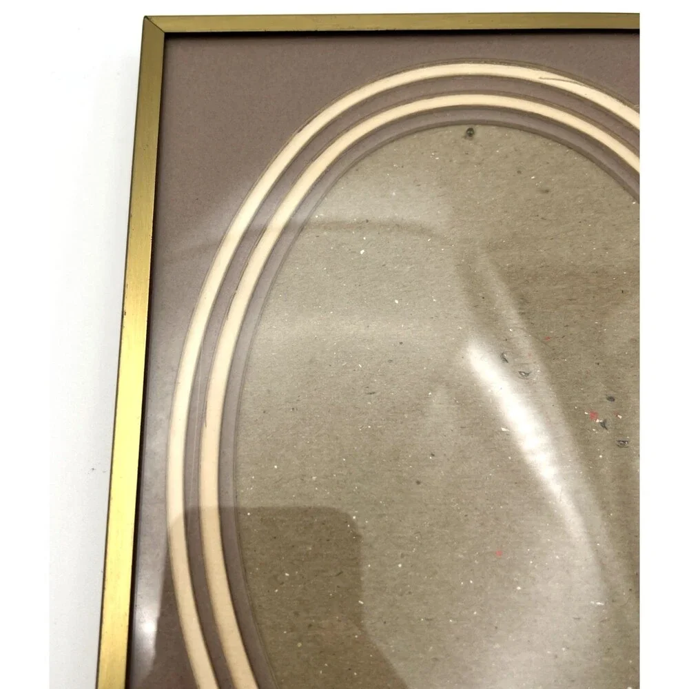 Vtg Gold Brass Tone Metal Picture Frame 6x8 Oval Tiered Mat Easel Back Hooks MCM